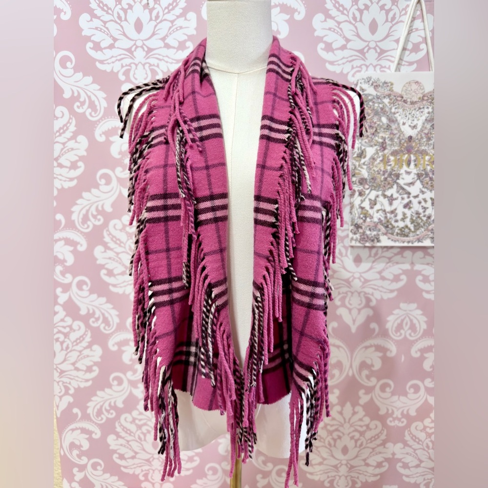 Burberry Pink Cashmere Nova Check Fringe Scarf - Picture 3 of 5